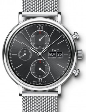 IWC Schaffhausen IW391010 Portofino Chronograph Black Index Milanaise Mesh Stainless Steel 42mm Automatic