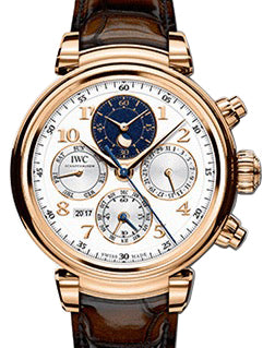 IWC Schaffhausen Da Vinci Perpetual Calendar Chronograph IW392101 Silver Arabic Red Gold Brown Leather 43mm BRAND NEW