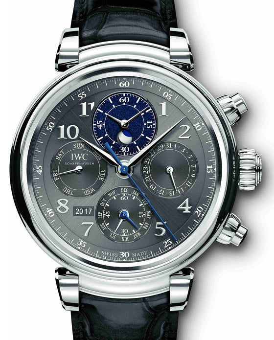 IWC Schaffhausen Da Vinci Perpetual Calendar Chronograph IW392103 Slate Arabic Stainless Steel Black Leather 43mm BRAND NEW