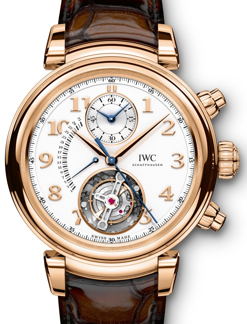 IWC Schaffhausen Da Vinci Tourbillon R?trograde Chronograph IW393101 Silver Arabic Red Gold Brown Leather 44mm - BRAND NEW