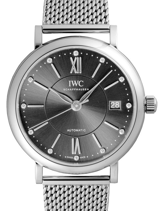 IWC Schaffhausen IW458110 Portofino Automatic 37 Ardoise Diamond Milanaise Mesh Stainless Steel 37mm Automatic
