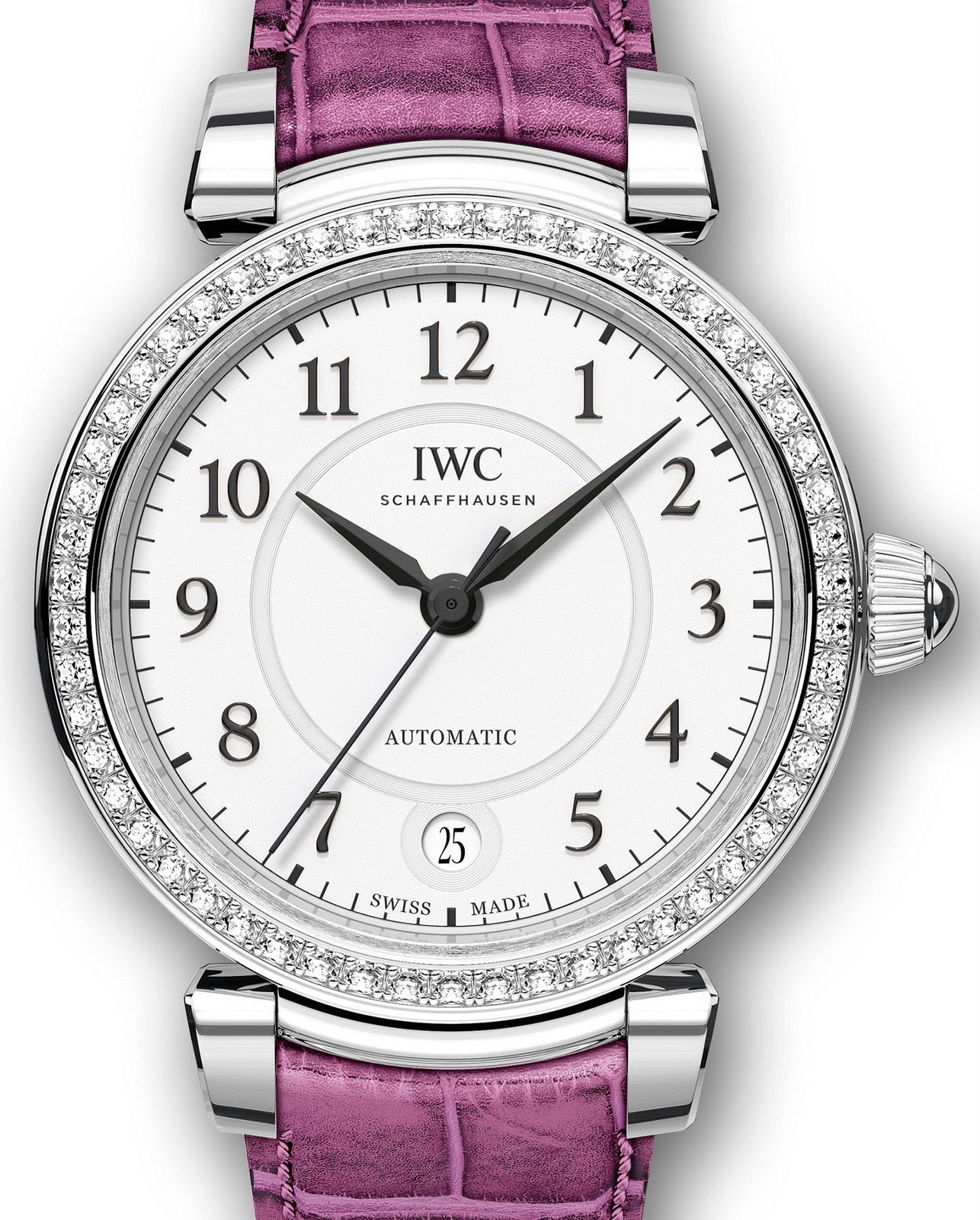 IWC Schaffhausen Da Vinci Automatic 36 IW458308 Silver Arabic Diamond Bezel Stainless Steel Pink Leather 36mm BRAND NEW