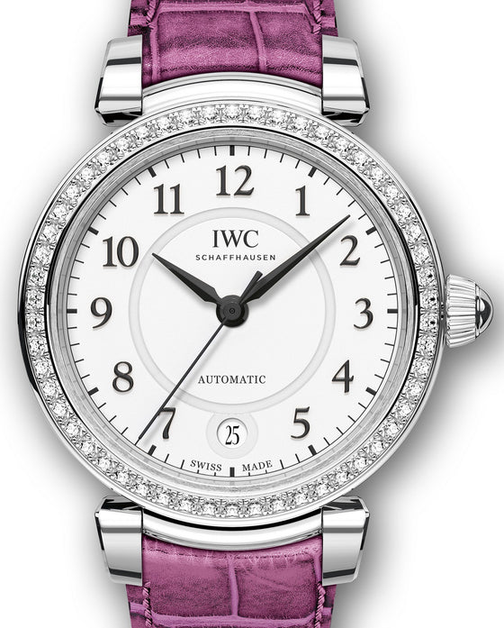 IWC Schaffhausen Da Vinci Automatic 36 IW458308 Silver Arabic Diamond Bezel Stainless Steel Pink Leather 36mm BRAND NEW
