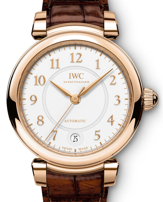 IWC Schaffhausen Da Vinci Automatic 36 IW458309 Silver Arabic Red Gold Brown Leather 36mm BRAND NEW