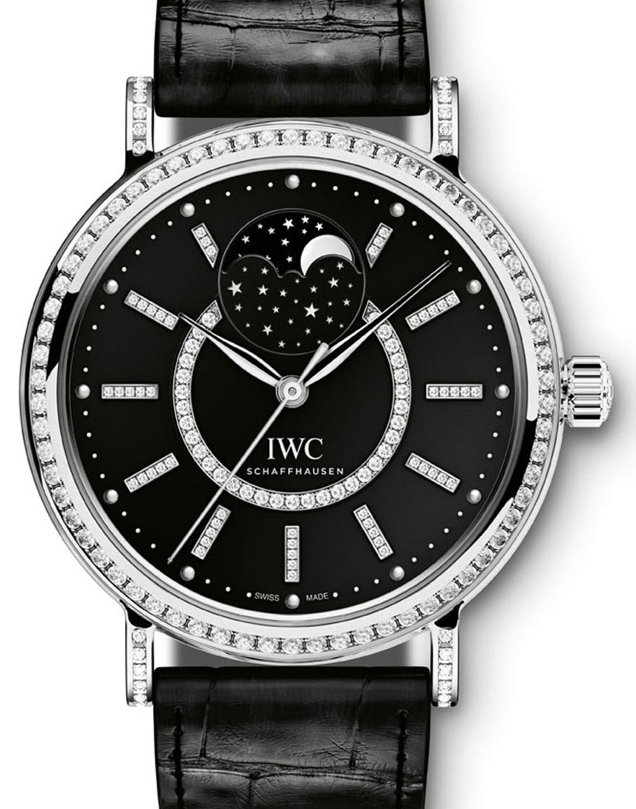 IWC Schaffhausen IW459004 Portofino Automatic Moon Phase 37 Black Diamond White Gold Set with Diamonds Black Leather 37mm Automatic
