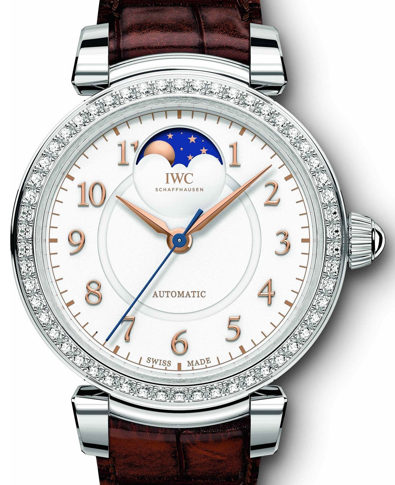 IWC Schaffhausen Da Vinci Automatic Moon Phase 36 IW459307 Silver Arabic Stainless Steel Diamond Bezel 36mm BRAND NEW