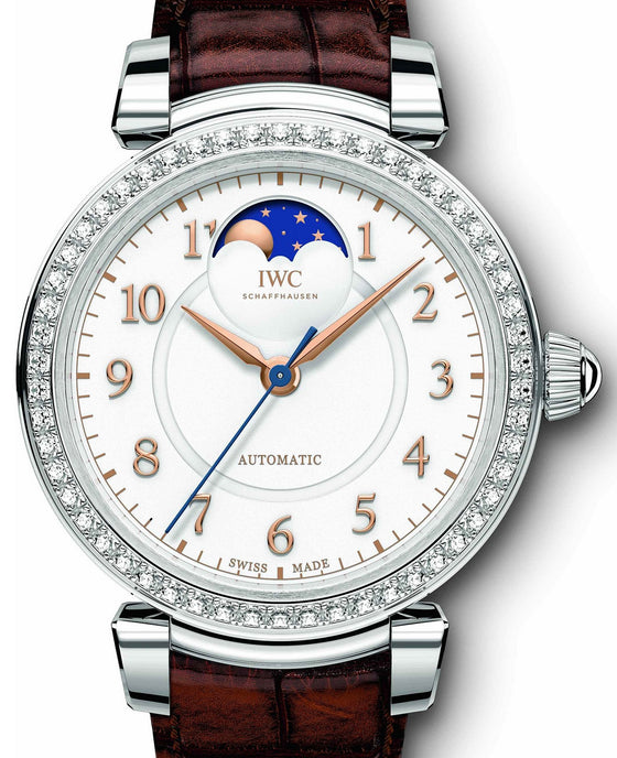 IWC Schaffhausen Da Vinci Automatic Moon Phase 36 IW459307 Silver Arabic Stainless Steel Diamond Bezel 36mm BRAND NEW