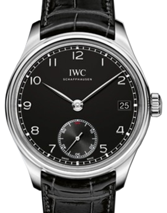 IWC Schaffhausen IW510202 Portugieser Hand-Wound Eight Days Black Arabic Stainless Steel Black Leather 43mm Manual