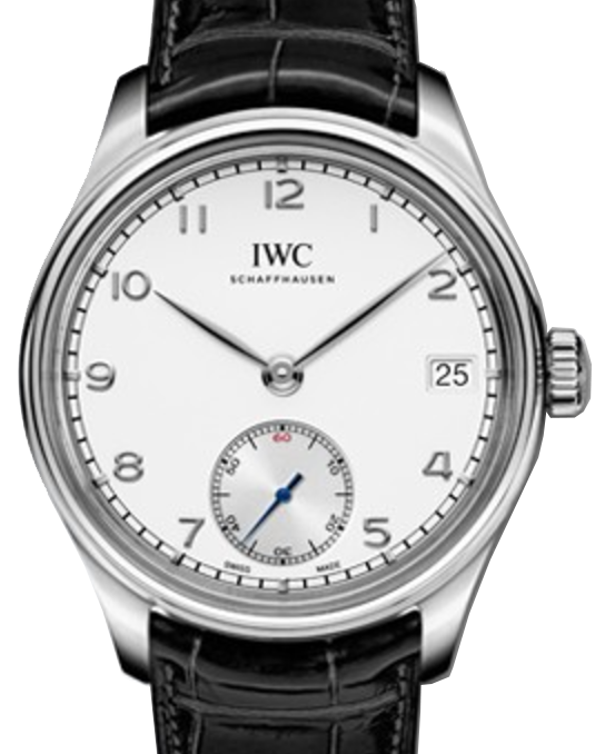 IWC Schaffhausen IW510203 Portugieser Hand-Wound Eight Days Silver Plated Arabic Stainless Steel Black Leather 43mm Manual