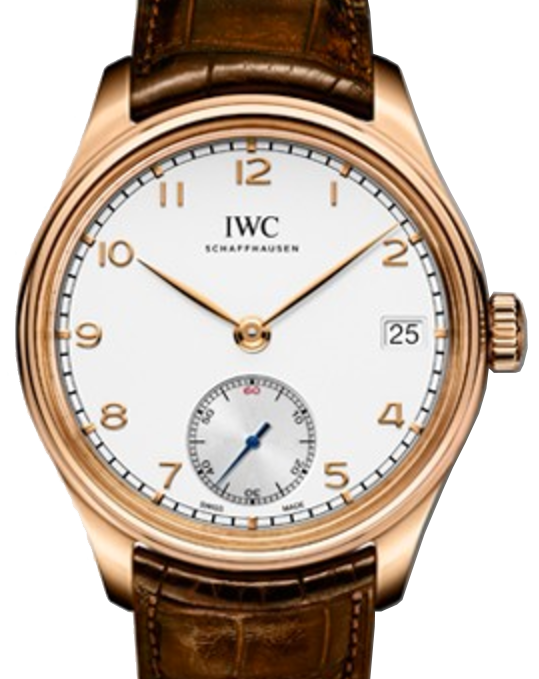 IWC Schaffhausen IW510204 Portugieser Hand-Wound Eight Days Silver Plated Arabic Red Gold Brown Leather 43mm Manual