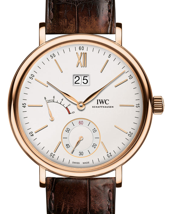 IWC Schaffhausen IW516102 Portofino Hand-Wound Big Date Silver Plated Index Red Gold Brown Leather 45mm Manual