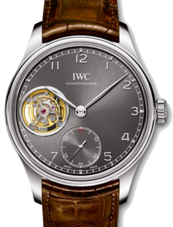 IWC Schaffhausen IW546301 Portugieser Tourbillon Hand-Wound Ardoise Arabic White Gold Brown Leather 43mm Manual