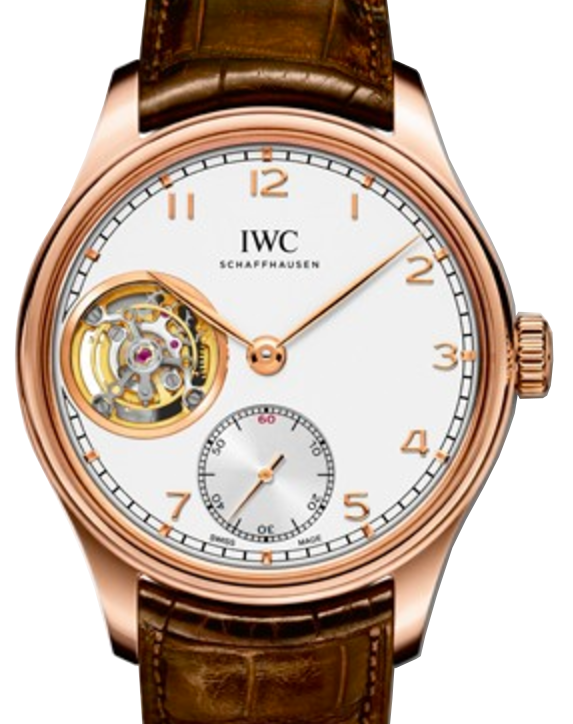 IWC Schaffhausen IW546302 Portugieser Tourbillon Hand-Wound Silver Plated Arabic Red Gold Brown Leather 43mm Manual