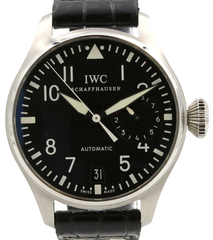 IWC Big Pilot 5004 Stainless Steel Black 46mm Dial & Steel Bezel Leather Bracelet IW5004-01 - PRE-OWNED