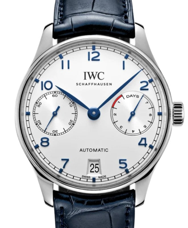 IWC Portugieser Automatic Stainless Steel 42.3mm Silver Dial Blue IW500705 - BRAND NEW
