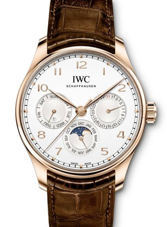 IWC Schaffhausen Portugieser Perpetual Calendar 42 Rose Gold 42mm Arabic Silver Dial Brown Leather Automatic IW344202 - BRAND NEW