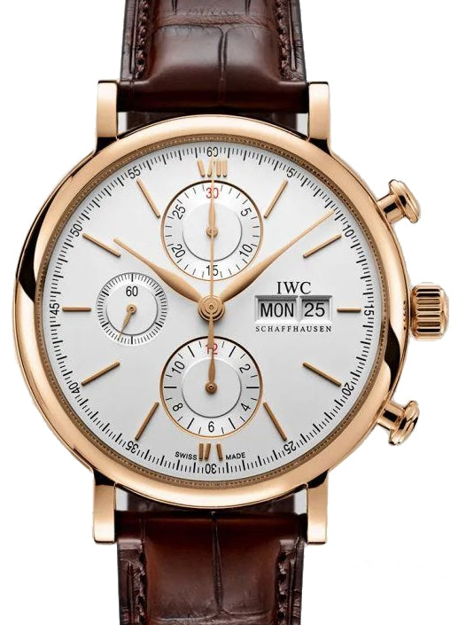 IWC Portofino Chronograph Rose Gold Silver Dial & Leather Strap IW391025 - BRAND NEW