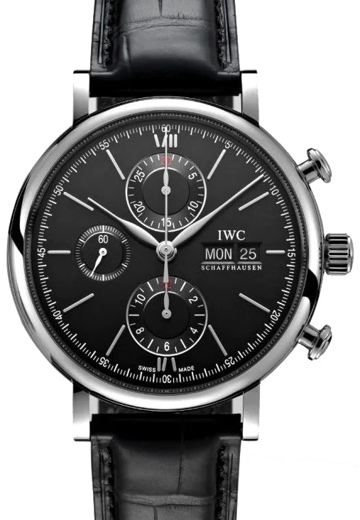IWC Portofino Chronograph Stainless Steel Black Dial & Steel Bezel Leather Strap IW391029 - BRAND NEW