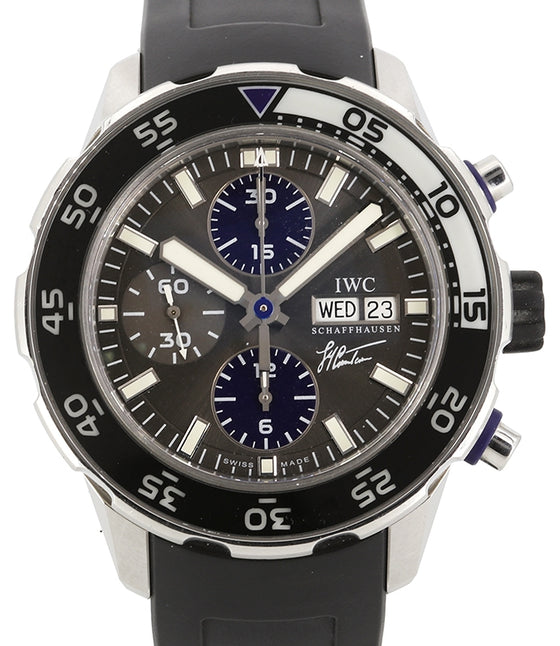 IWC Schaffhausen Aquatimer Chronograph Edition Jacques-Yves Cousteau Stainless Steel Slate Index Dial Rubber Strap IW376706 - PRE-OWNED