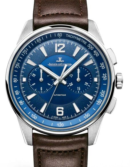 Jaeger-LeCoultre Polaris Chronograph Stainless Steel 42mm Blue Dial Automatic Self-Winding Brown Leather Strap Q9028480 - BRAND NEW