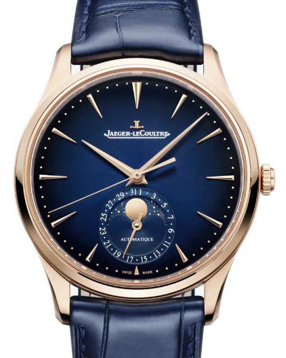 Jaeger-LeCoultre Master Ultra Thin Moon 39mm Pink Rose Gold Blue Dial Leather Strap Q1362580