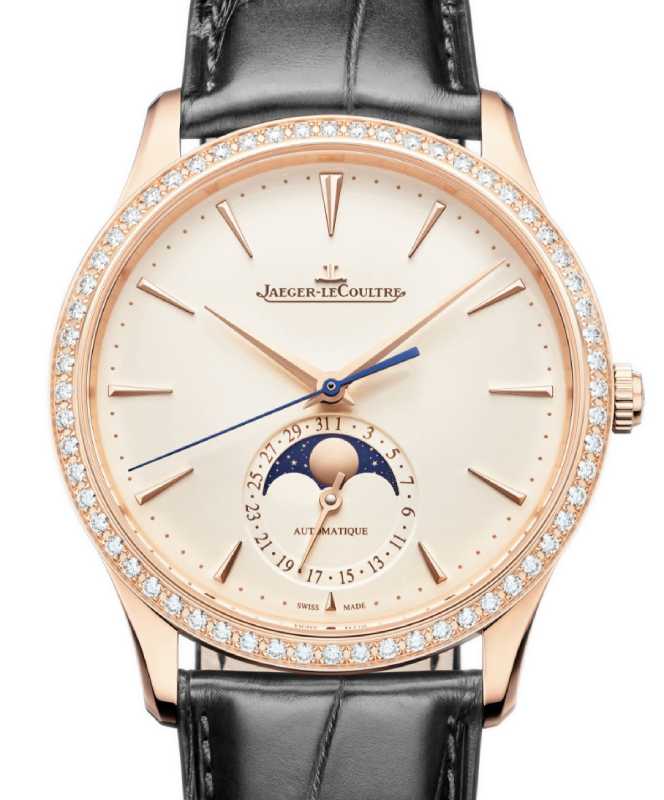 Jaeger-LeCoultre Master Ultra Thin Moon 39mm Pink Rose Gold Diamond Beige Dial Leather Strap Q1362503