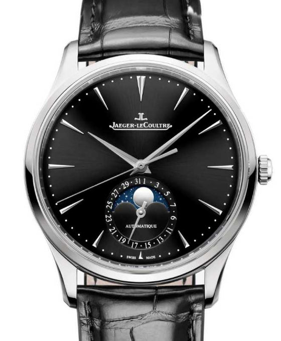 Jaeger-LeCoultre Master Ultra Thin Moon 39mm Steel Black Dial Leather Strap Q1368471