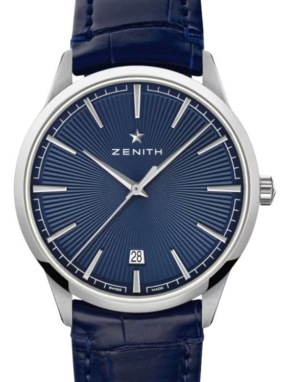 Zenith Elite Classic Stainless Steel Blue Index Dial 40.5mm Leather Strap 03.3100.670/02.C922