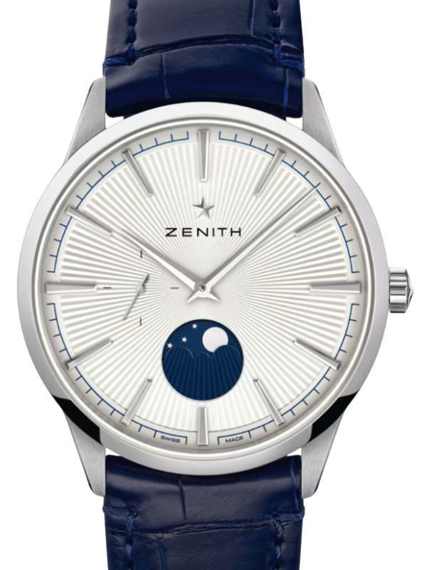 Zenith Elite Moonphase Steel Silver Index Dial 40.5mm Leather Strap 03.3100.692/01.C922