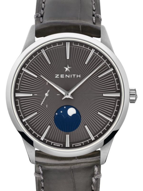 Zenith Elite Moonphase Steel Grey Index Dial 40.5mm Leather Strap 03.3100.692/03.C923