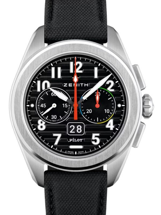 Zenith Pilot Big Date Flyback Steel 42.5mm Black Dial Rubber Strap 03.4000.3652/21.I001