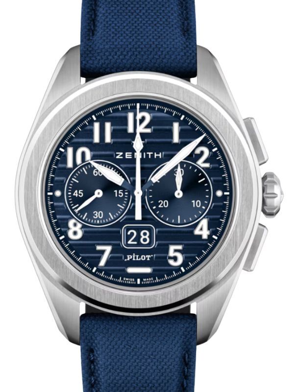 Zenith Pilot Big Date Flyback Steel 42.5mm Blue Dial Leather Strap 03.4000.3652/51.I003