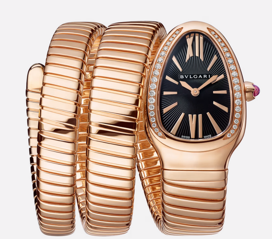 Bvlgari Serpenti Tubogas 35mm Rose Gold&Diamonds Black Opaline Dial 101814