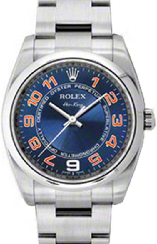 Rolex Oyster Perpetual 34 Stainless Steel Blue / Orange Arabic Dial & Smooth Bezel Oyster Bracelet 114200