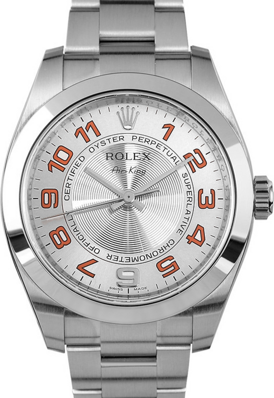Rolex Oyster Perpetual 34 Stainless Steel Silver / Orange Arabic Dial & Smooth Bezel Oyster Bracelet 114200