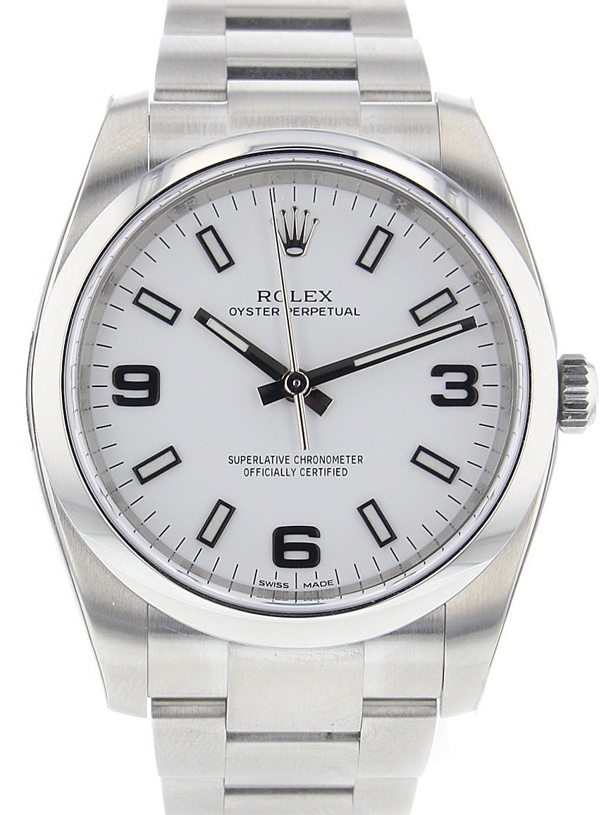 Rolex Oyster Perpetual 34 Stainless Steel White Arabic / Index Dial & Smooth Bezel Oyster Bracelet 114200