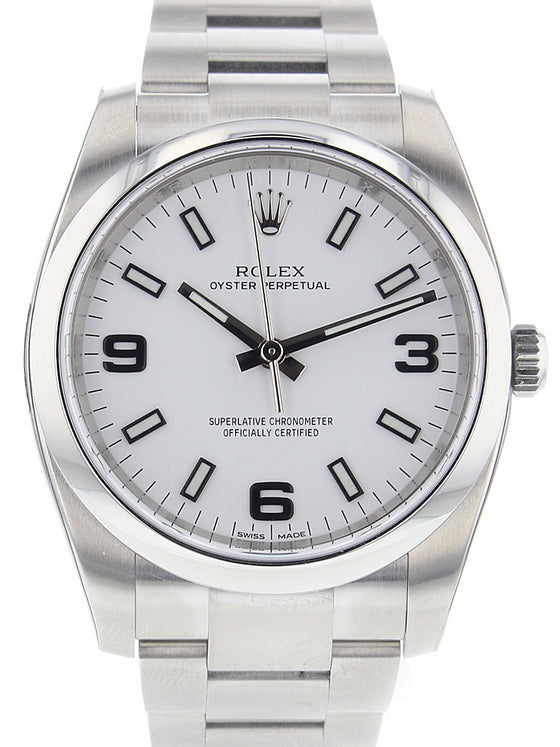 Rolex Oyster Perpetual 34 Stainless Steel White Arabic / Index Dial & Smooth Bezel Oyster Bracelet 114200