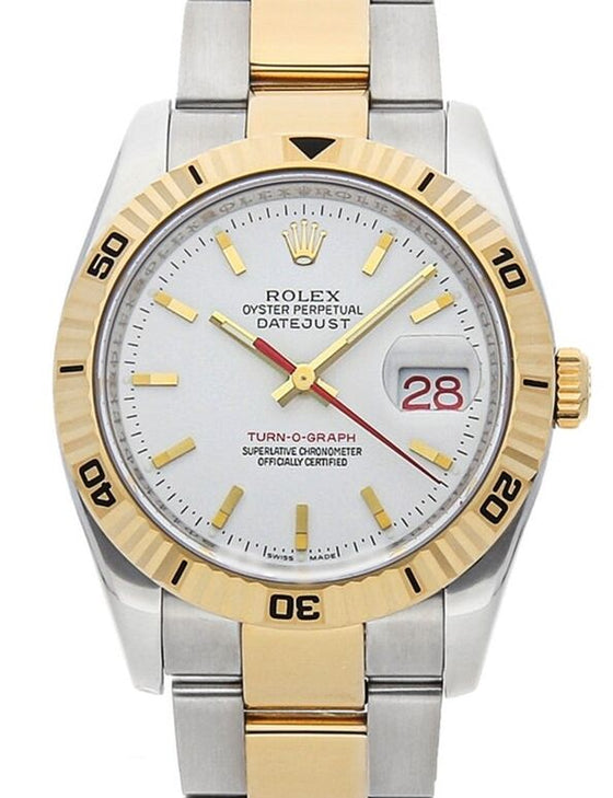Rolex Datejust 36 Yellow Gold/Steel White Index Dial & Turn-O-Graph Thunderbird Bezel Oyster 116263