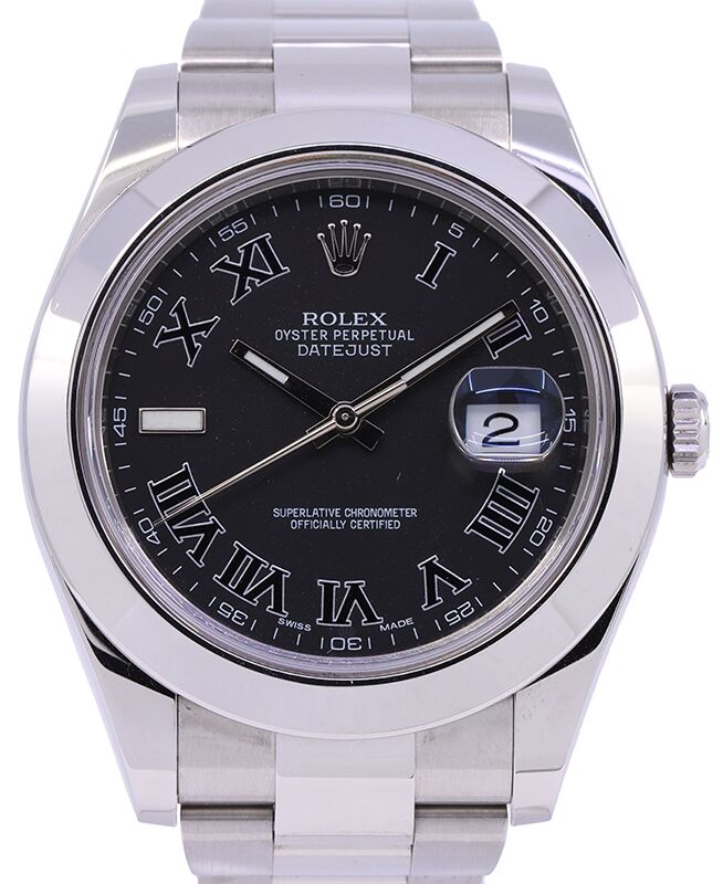 Rolex Datejust II Stainless Steel Black Roman Index Shadow 41mm Dial Oyster Bracelet 116300