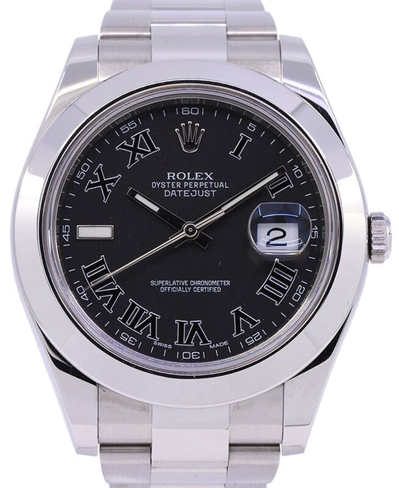 Rolex Datejust II Stainless Steel Black Roman Index Shadow 41mm Dial Oyster Bracelet 116300