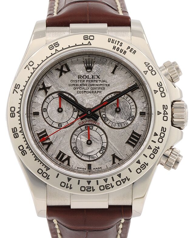 Rolex Daytona White Gold Meteorite Roman Dial Leather Strap 116519