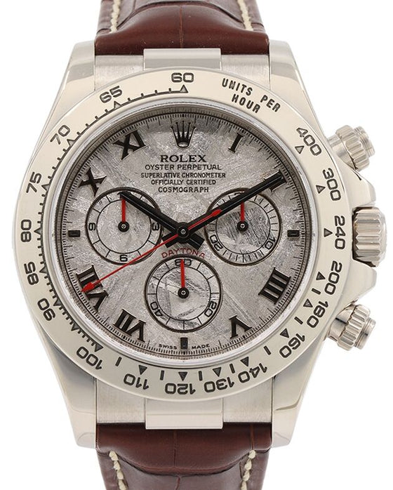 Rolex Daytona White Gold Meteorite Roman Dial Leather Strap 116519