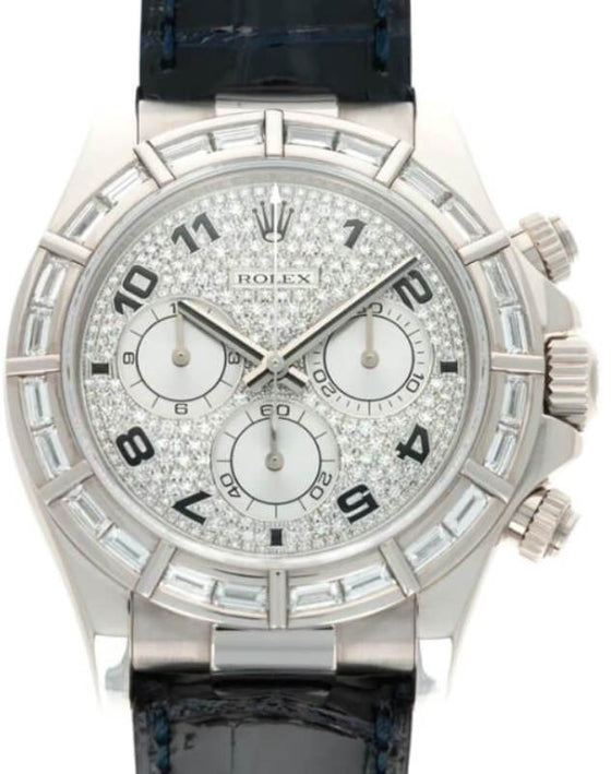 Rolex Daytona White Gold Diamond Paved Dial & Bezel Leather Strap 116589BR