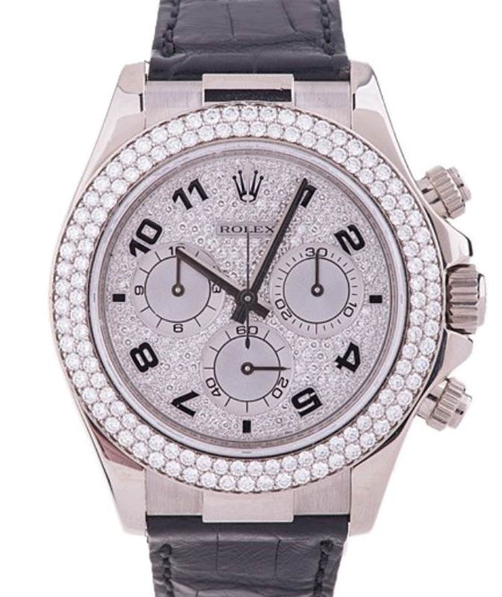 Rolex Daytona White Gold Diamond Pave Dial & Bezel Leather Strap 116589RBR