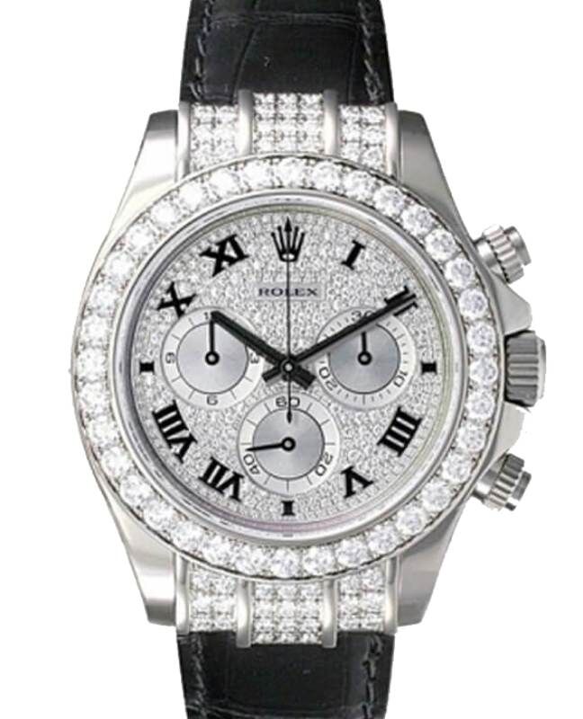 Rolex Daytona White Gold Diamond Paved Dial & Bezel Leather Strap 116599RBR