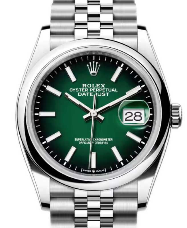 Rolex Datejust 36 Steel Green Ombre Index Dial & Smooth Domed Bezel Jubilee Bracelet 126200