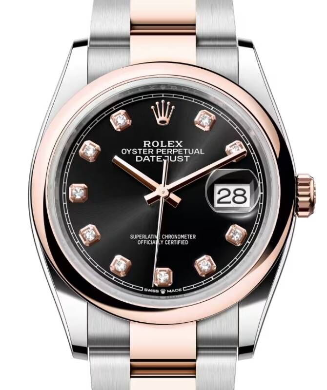 Rolex Datejust 36 Rose Gold/Steel Black Diamond Dial & Domed Bezel Oyster Bracelet 126201