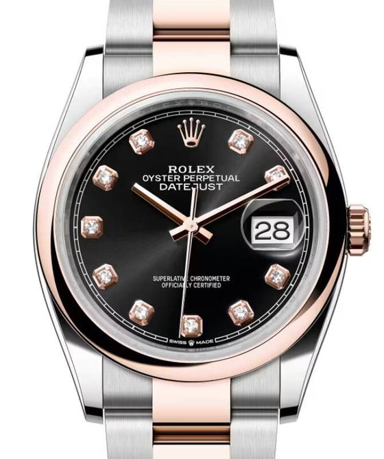Rolex Datejust 36 Rose Gold/Steel Black Diamond Dial & Domed Bezel Oyster Bracelet 126201
