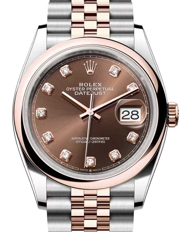 Rolex Datejust 36 Rose Gold/Steel Chocolate Diamond Dial & Domed Bezel Jubilee Bracelet 126201