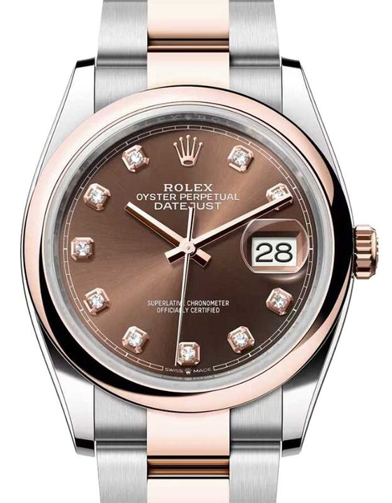 Rolex Datejust 36 Rose Gold/Steel Chocolate Diamond Dial & Domed Bezel Oyster Bracelet 126201